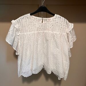 Fate White Flutter Sleeve Blouse with Bib Collar